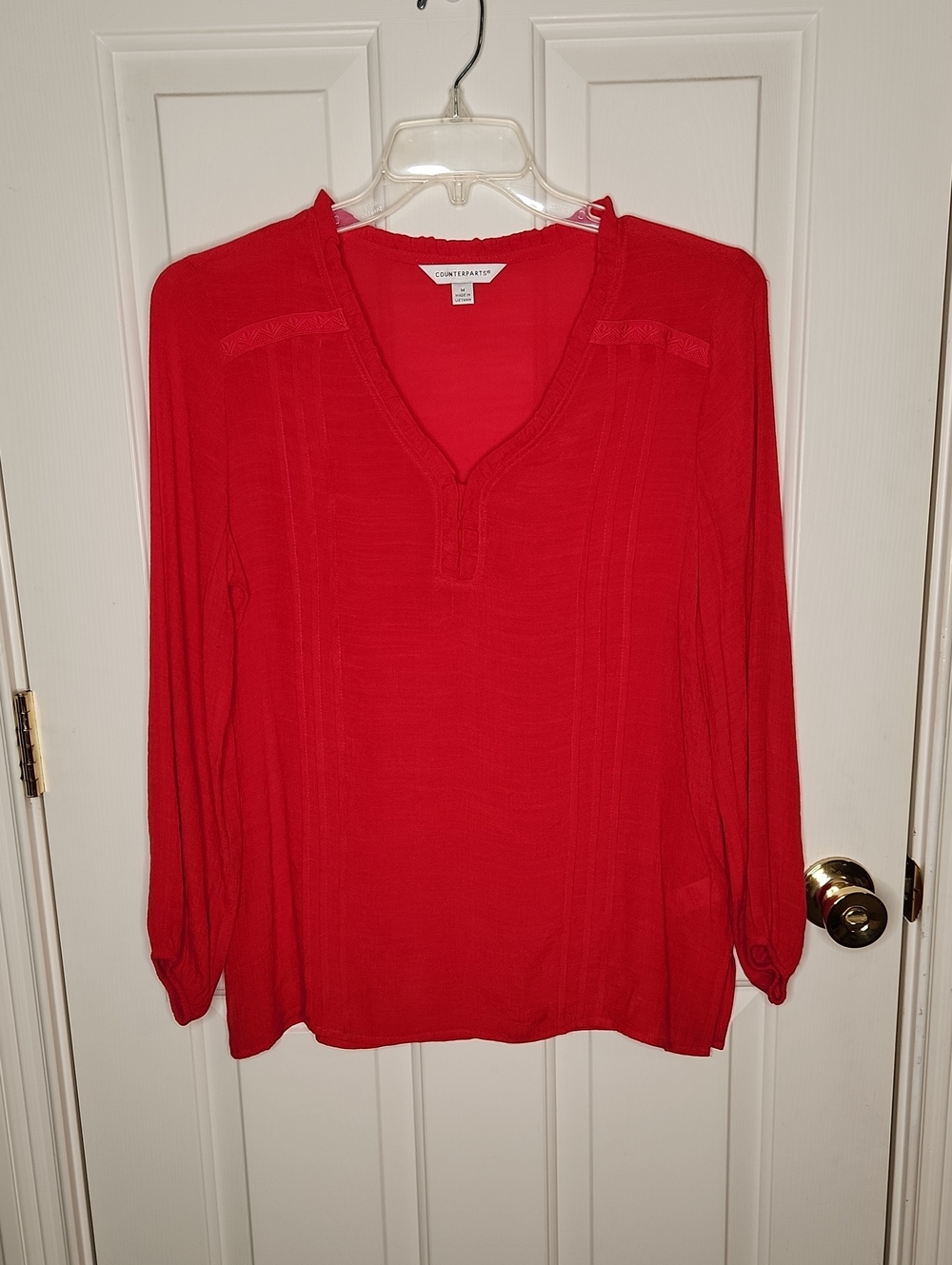 Counterparts Vibrant Red Long Sleeve Blouse Size M NWT